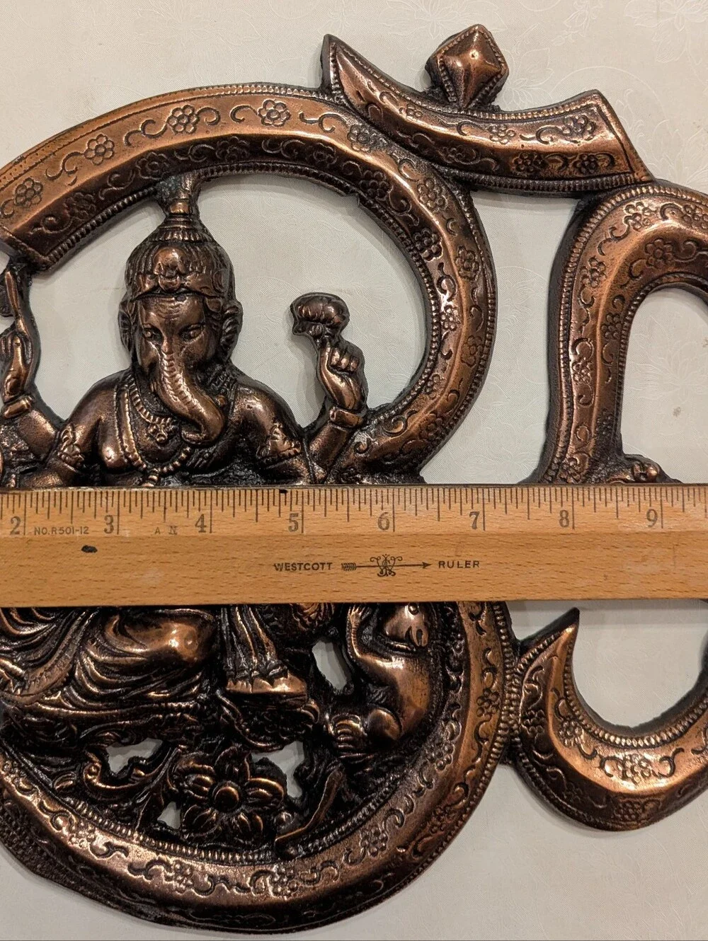 Vintage Handcrafted Metal Om Ganesha Wall Hanging Sculpture in Copper 11